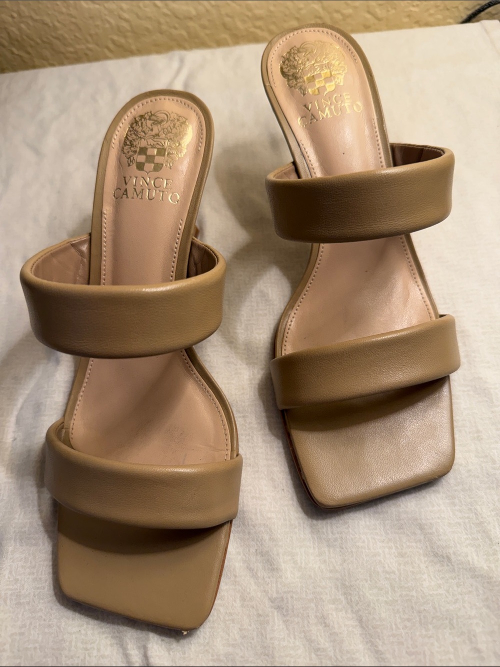 Vince Camuto Taupe Double-Strap Slide Mules